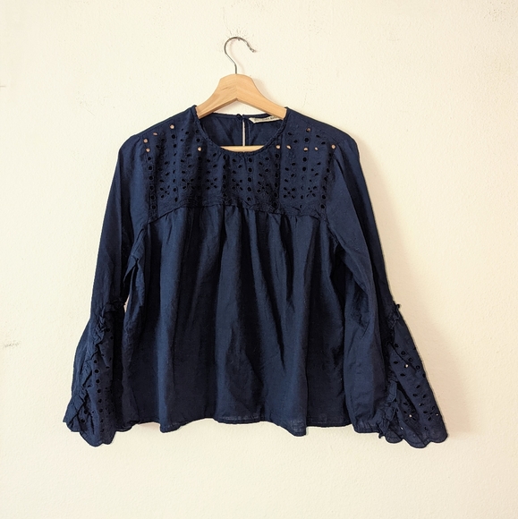 Zara Navy Eyelet Shirt - Picture 2 of 8